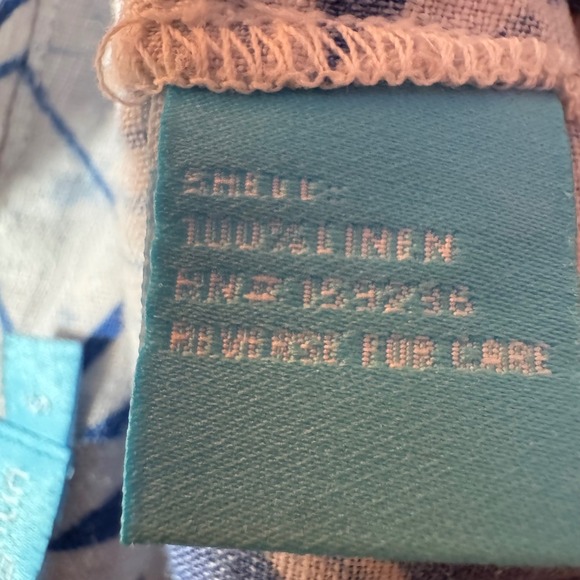 J McLaughlin Linen Small Abstract Print Button Up Shirt Top Blue White Floral - Picture 7 of 8